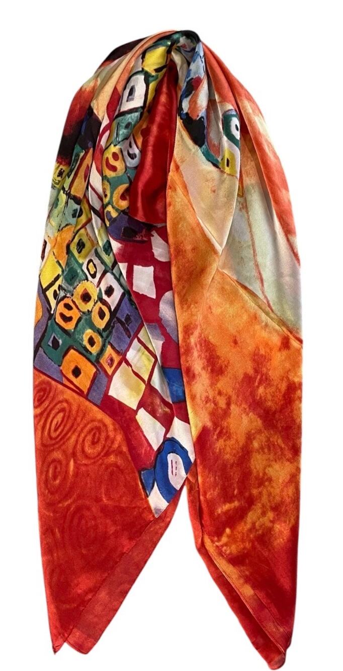 Vintage 100% Silk Gustav Klimt “The Kiss” Art Scarf Shawl Wrap